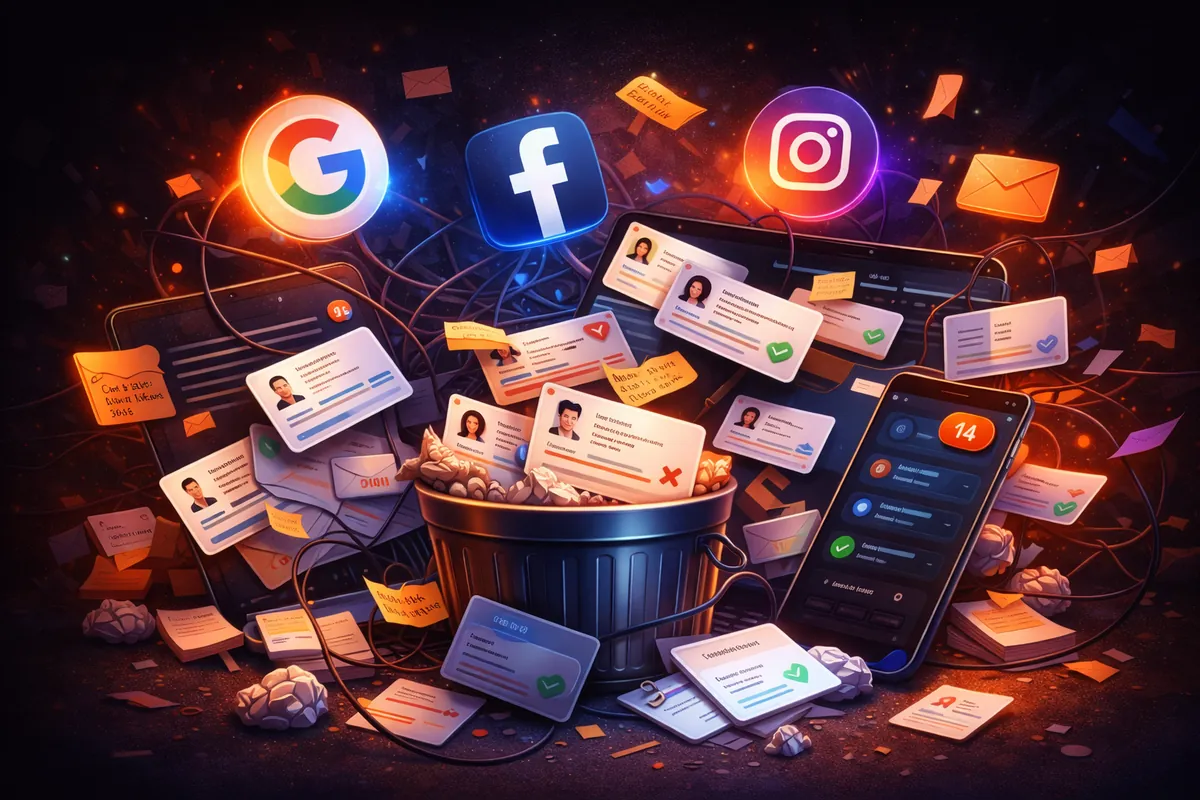 לידים מרשתות חברתיות הולכים לאיבוד - Google, Facebook, Instagram עם כרטיסי לידים מפוזרים